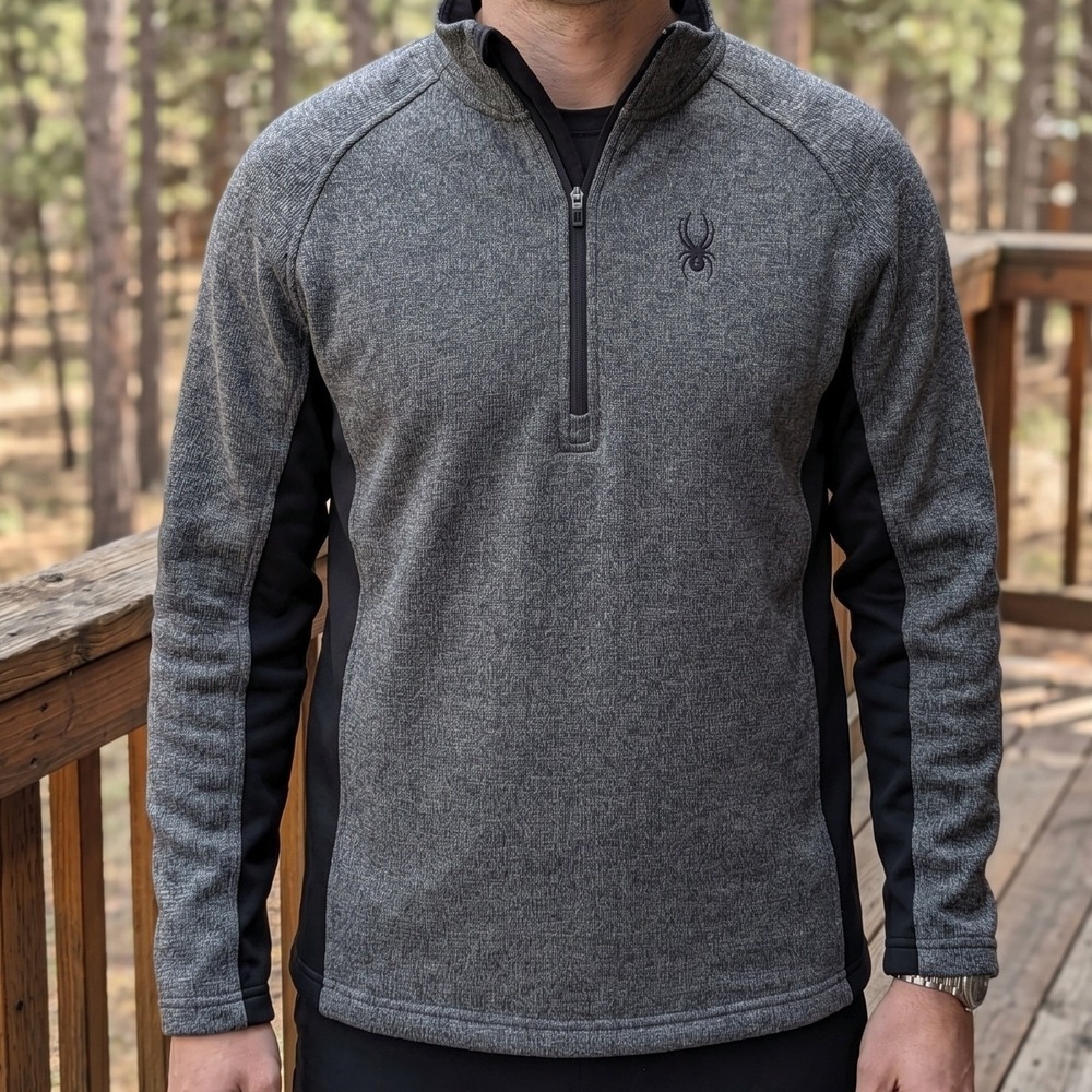 Spyder Mens Quarter Zip‎ Pullover Grey Heathered Fleece Lined Ski Sweater